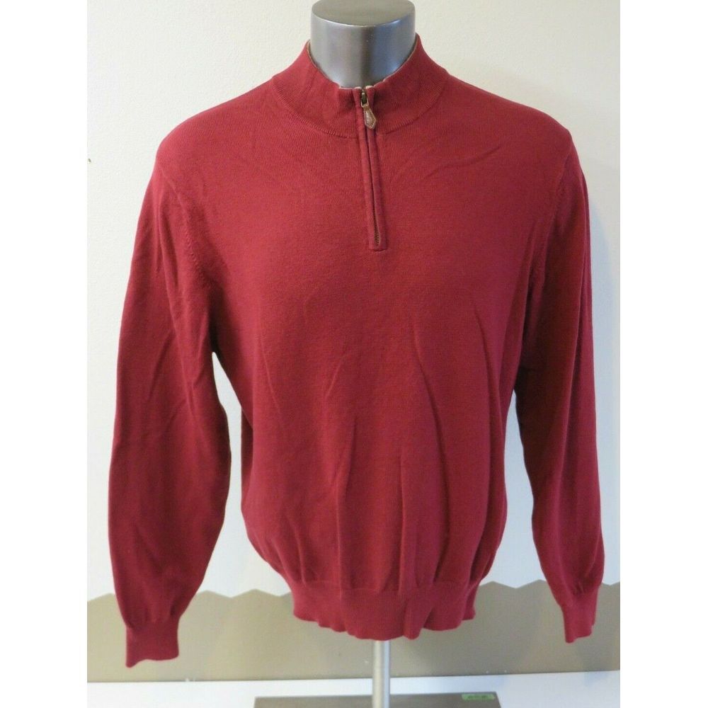 Mens Pendleton Red 1/2 Zip Sweater Pullover Size M Cotton Cashmere Blend 1/4‎